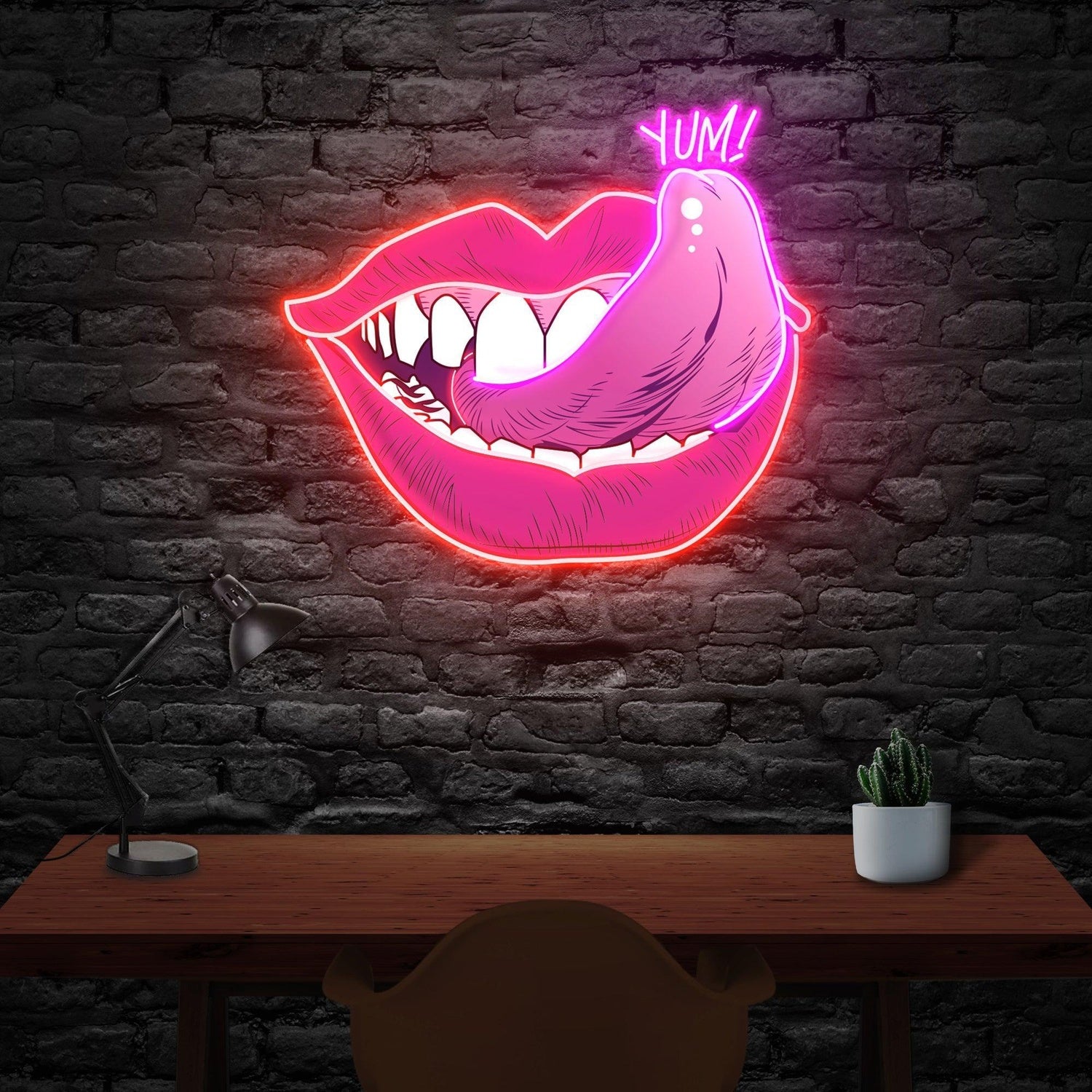 Red-Pink Lips Yum Uv Printed Led Neon Sign For Bar Restaurant Home Decor | Shineneon