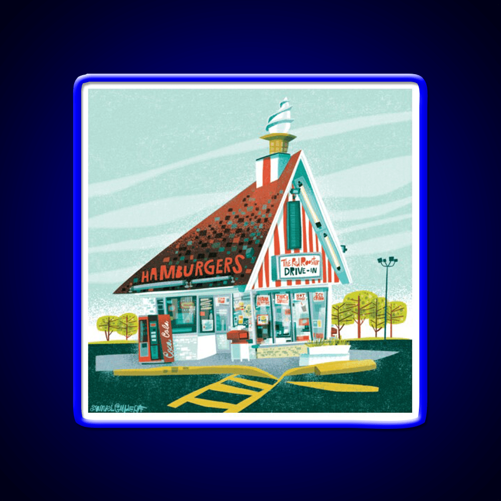 Red Rooster Drive In Fast Food Led Neon Sign For Burger Place Rgb Color - Shineneon