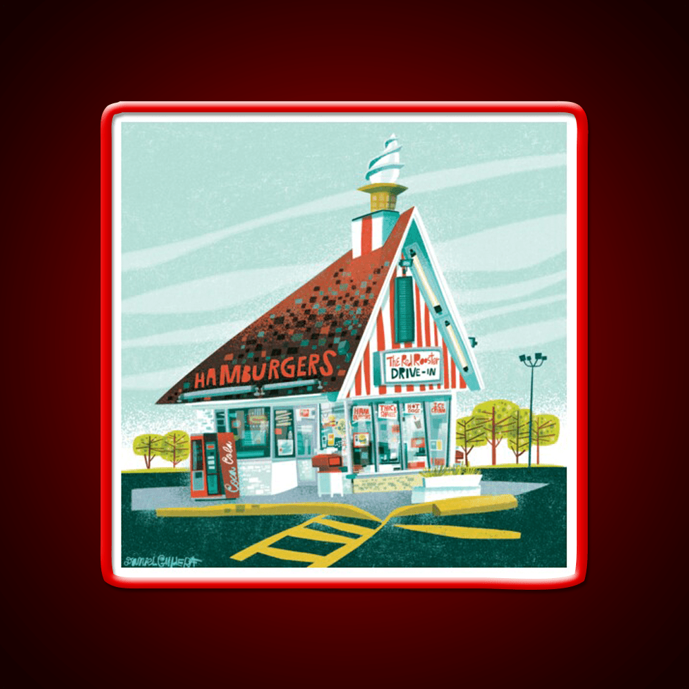 Red Rooster Drive In Fast Food Led Neon Sign For Burger Place Rgb Color - Shineneon