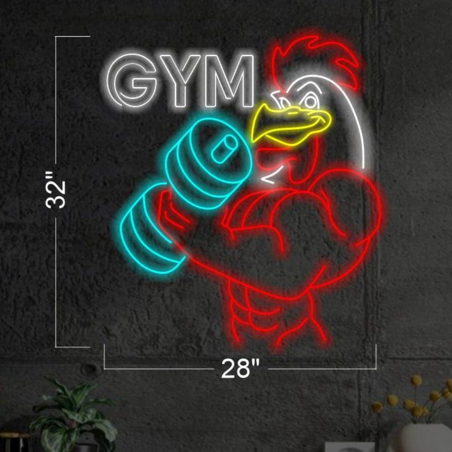 Red Rooster Gym Dumbbell Led Neon Sign For Fitness Room Decor | Shineneon