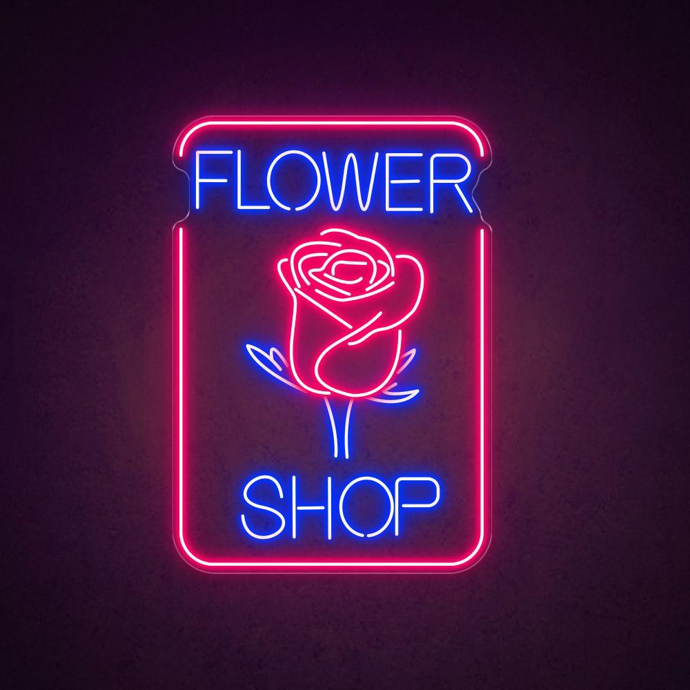 Red Rose Blue Text Led Neon Sign For Flower Shop Business | Shineneon