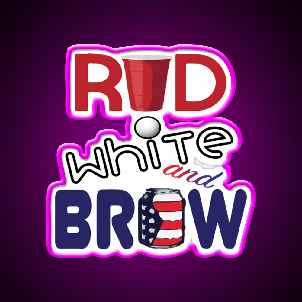 Red White And Brew Beer Bar Decor Led Neon Sign Rgb Color - Neon sign mounted on wall in room