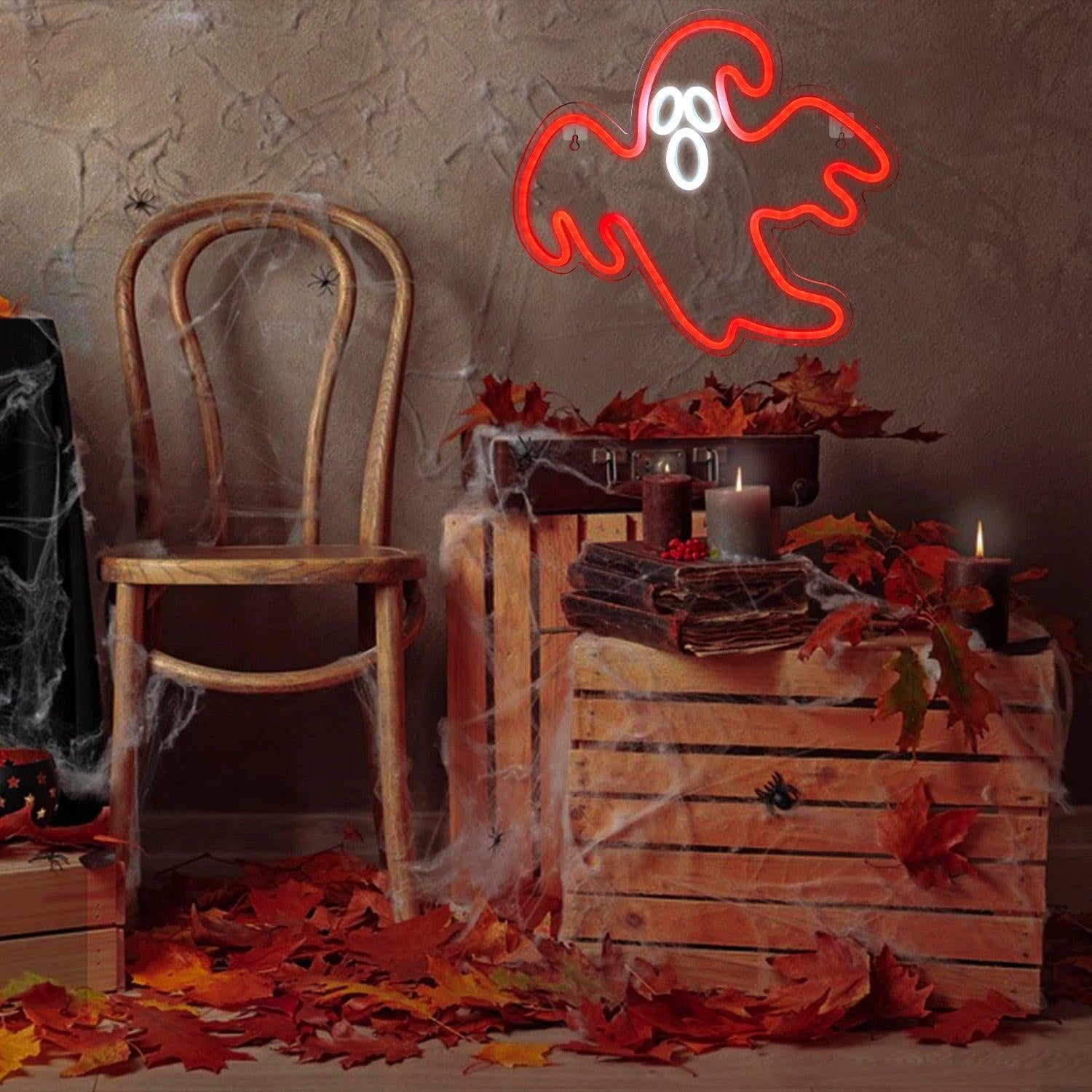 Red-White Cartoon Ghost Led Neon Sign Halloween Party Decor | Shineneon