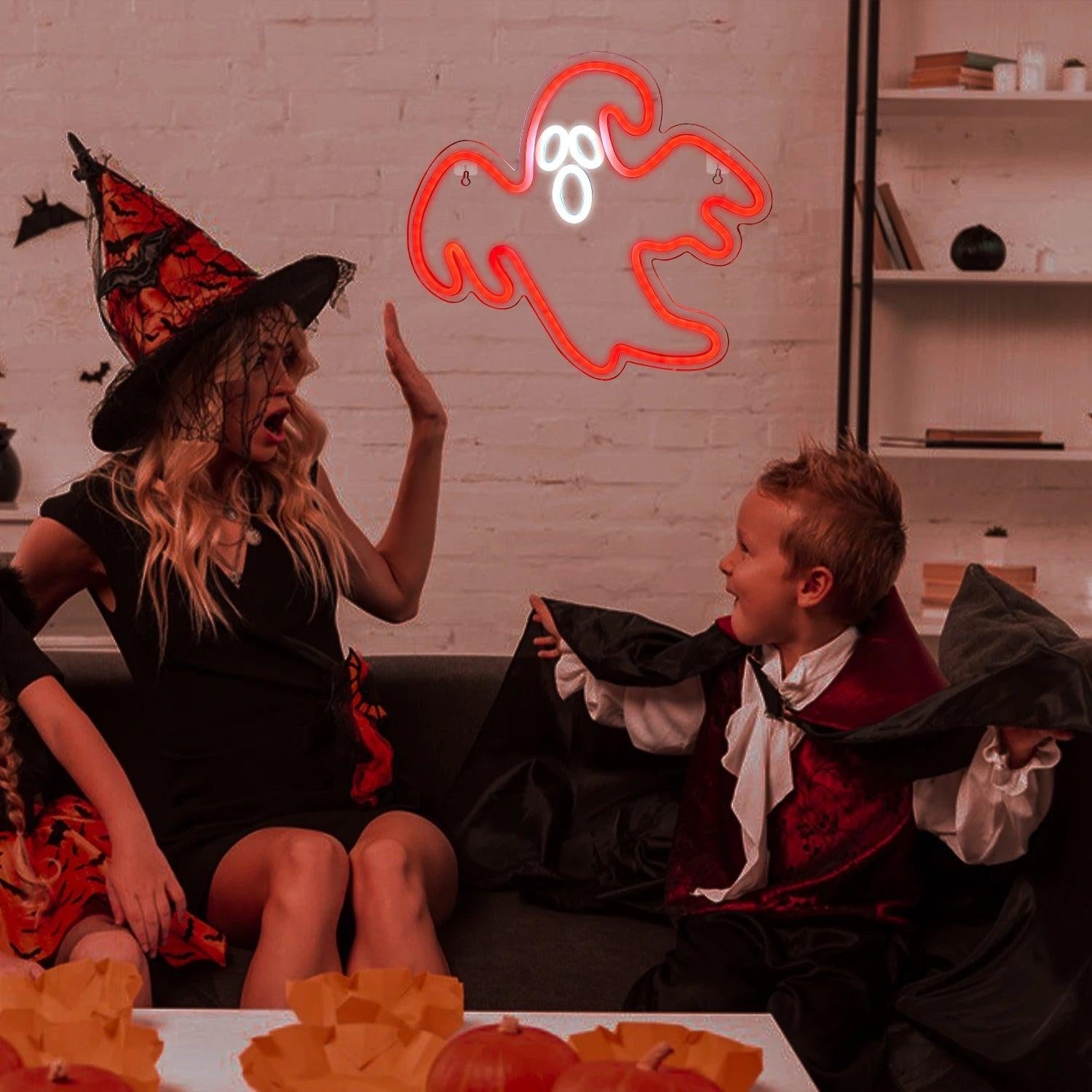 Red-White Cartoon Ghost Led Neon Sign Halloween Party Decor | Shineneon