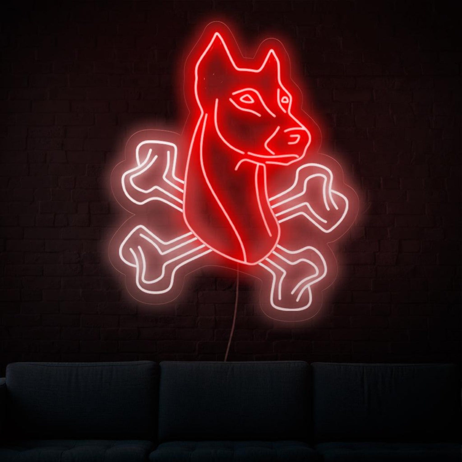 Red-White Doberman Dog And Bones Led Neon Sign For Pet Shop Home Decor | Shineneon