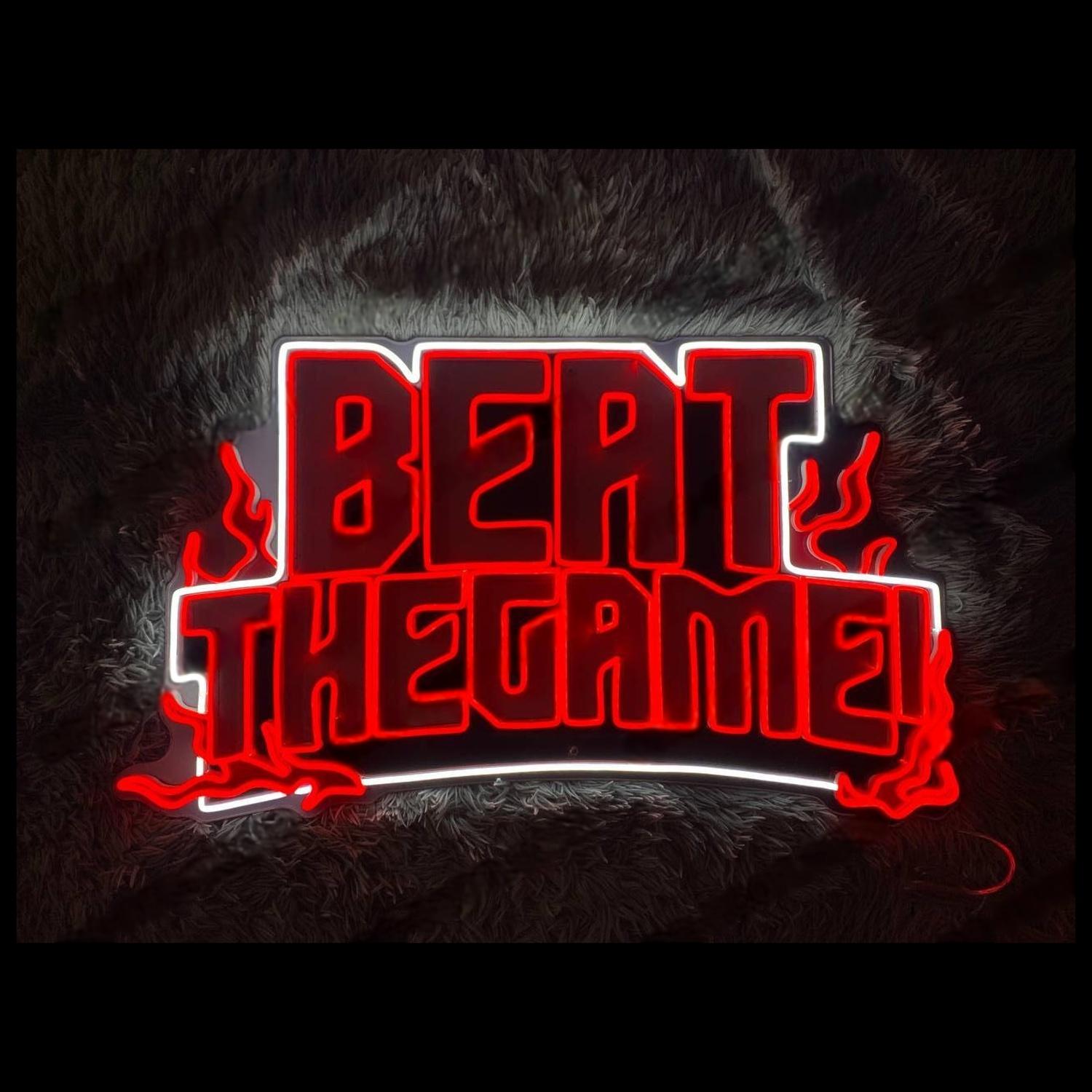Red-White Flame Beat The Game Led Neon Sign For Gaming Room | Shineneon