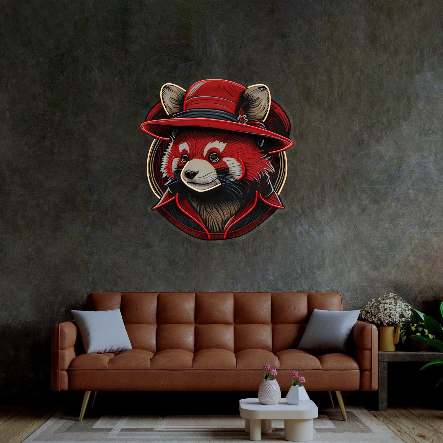 Red-White Racoon Uv Printed Led Neon Sign Home Wall Art Decor | Shineneon