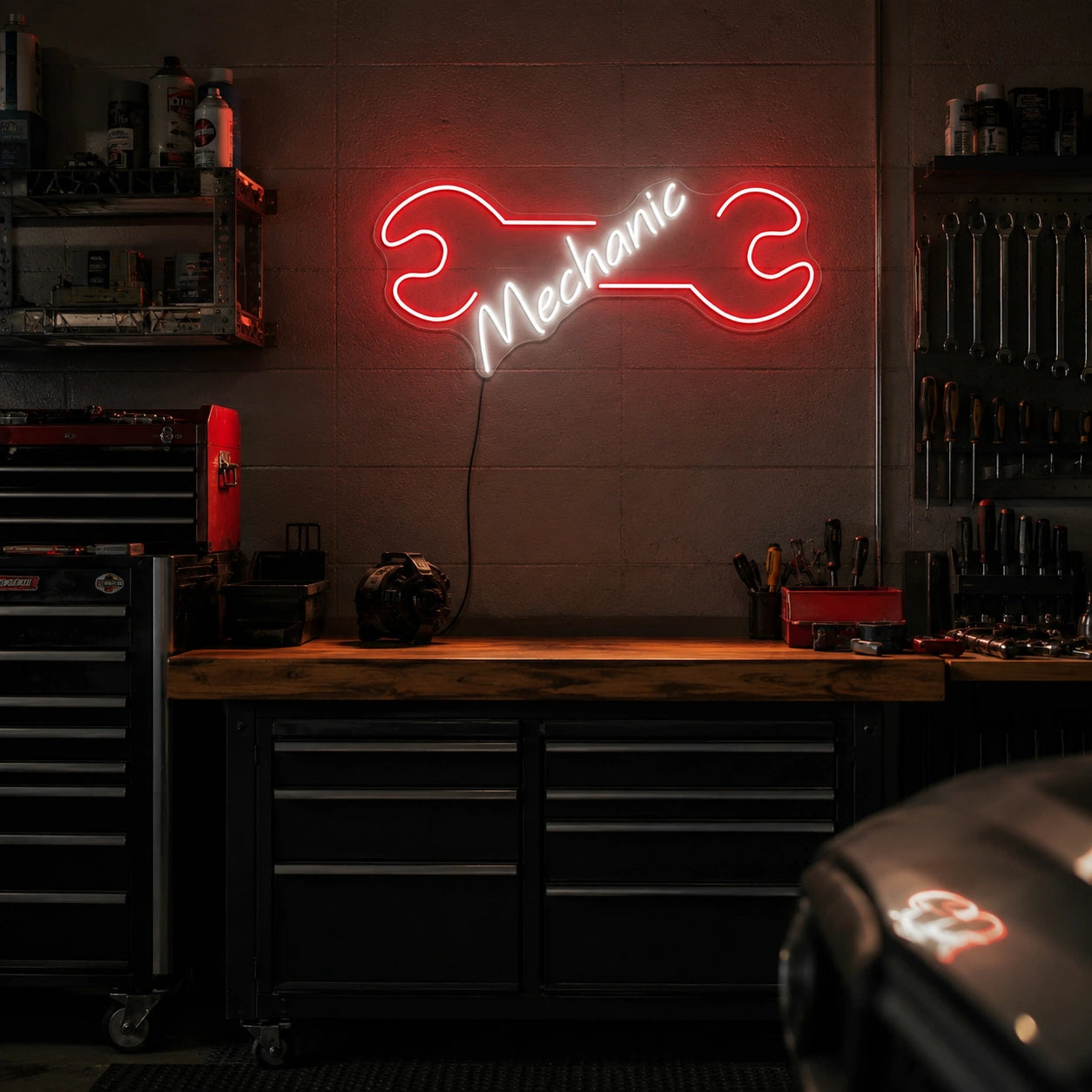 Red Wrench Workshop Neon Sign LED Neon Sign real lifestyle scene