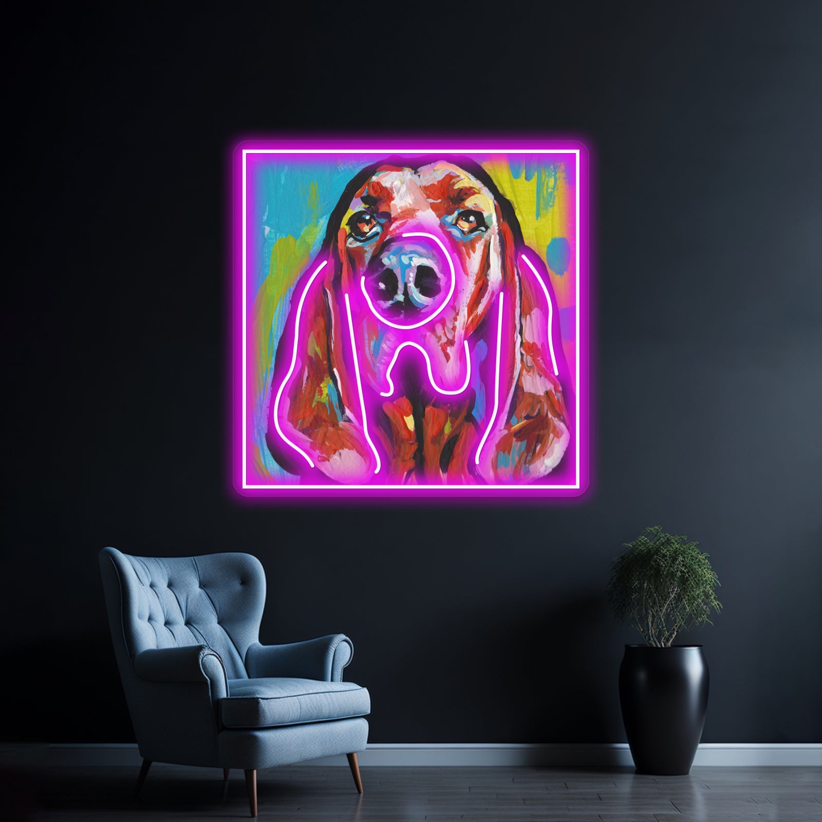 Redbone Coonhound Dog Colorful Artwork Led Signs For Room | Shineneon