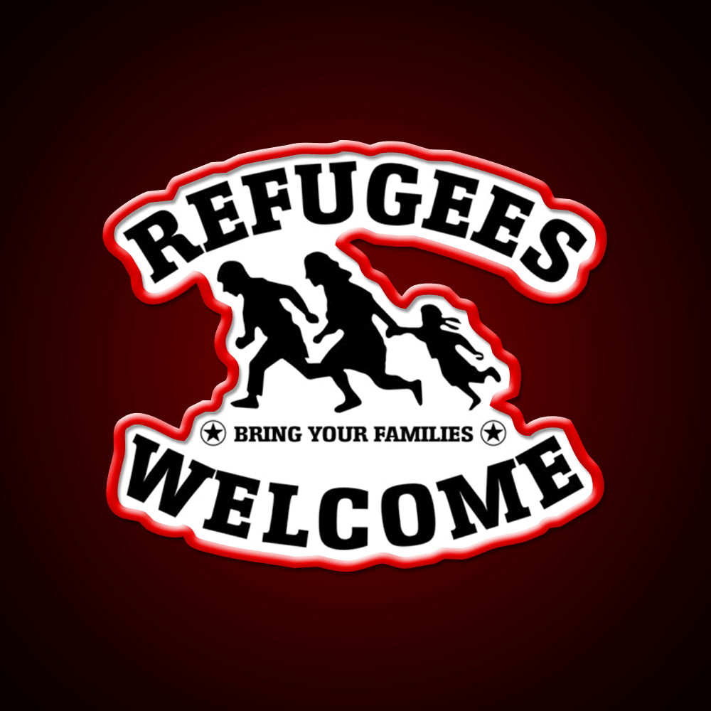 Refugees Welcome Peace Love Fluchtling Welcome Led Neon Sign Open Sign Rgb Color - Shineneon