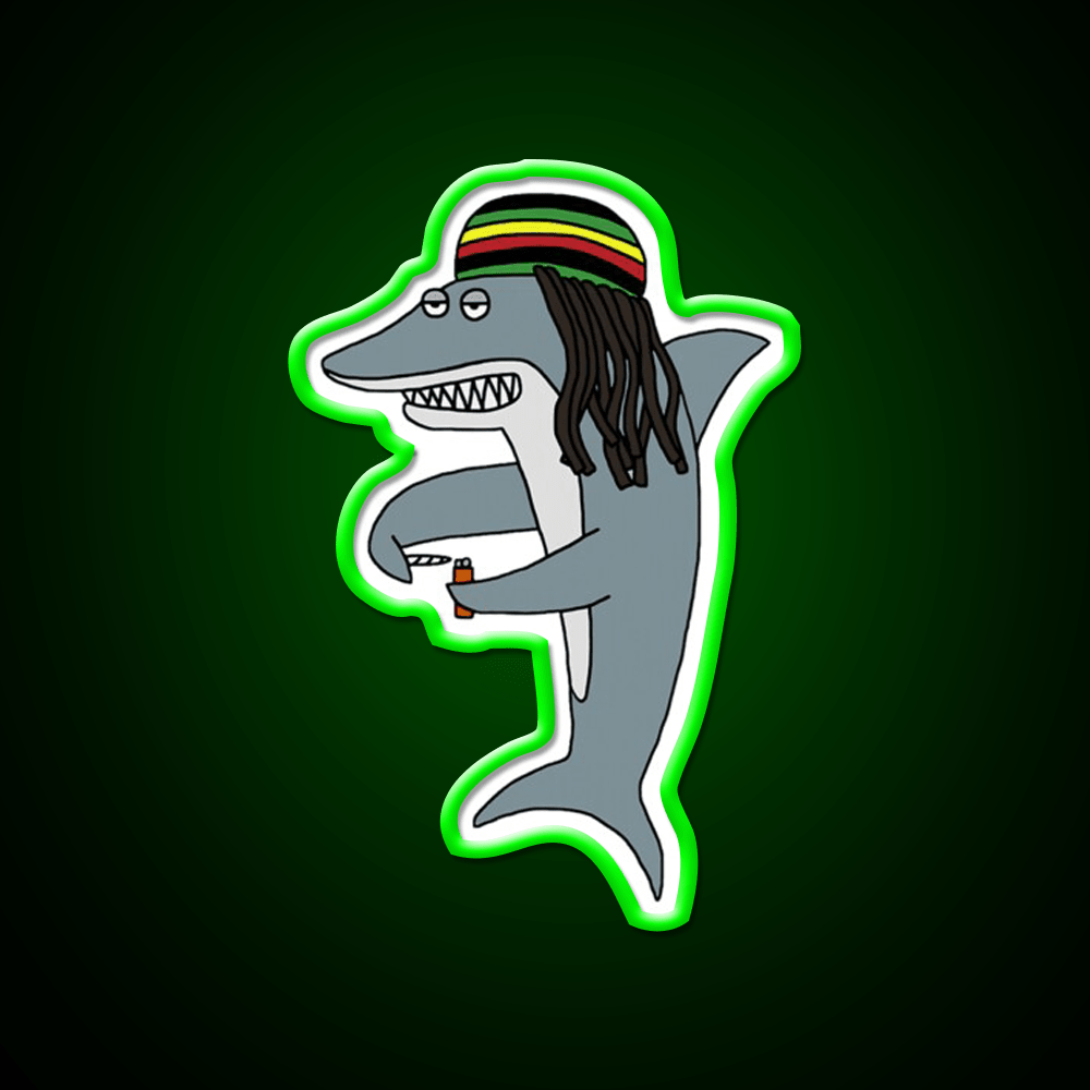Reggae Shark Funny Dreadlock Rasta Hemp Inspired Green Leaf Led Neon Sign Rgb Color - Shineneon