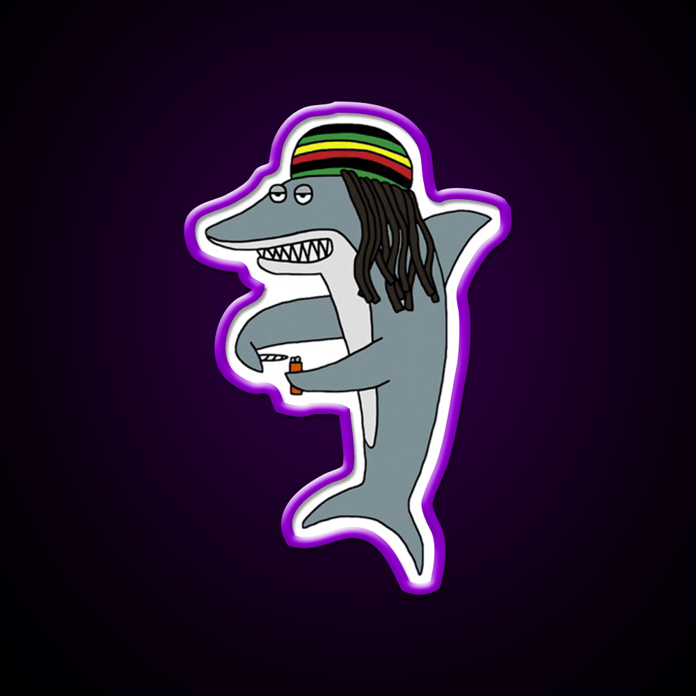 Reggae Shark Funny Dreadlock Rasta Hemp Inspired Green Leaf Led Neon Sign Rgb Color - Shineneon