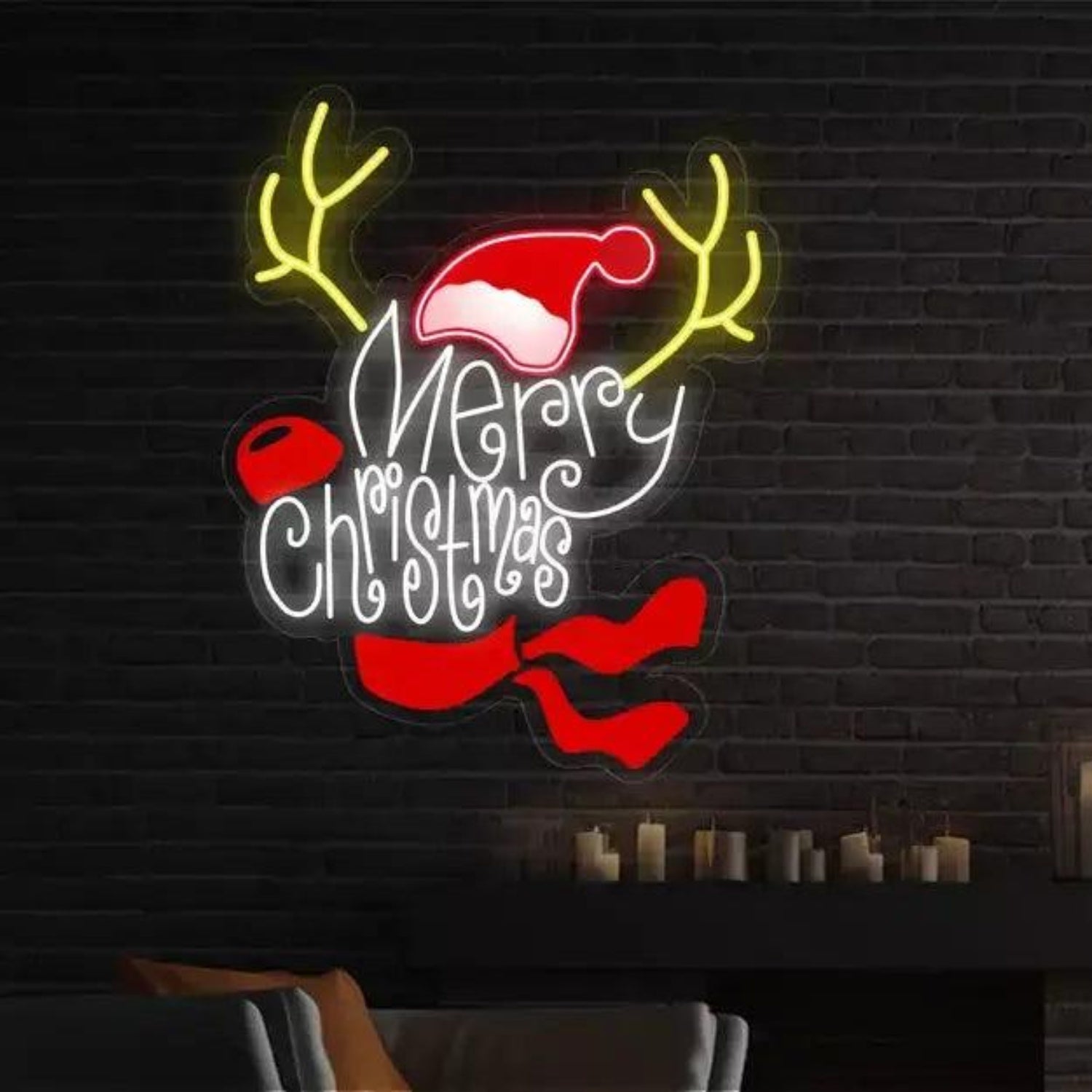 Reindeer Antlers Santa Hat Red-Yellow-White Led Neon Sign For Christmas Decor | Shineneon