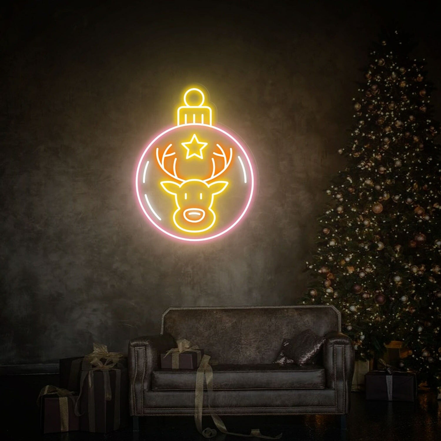 Reindeer In Christmas Led Neon Sign Ball Decor Wall Art | Shineneon