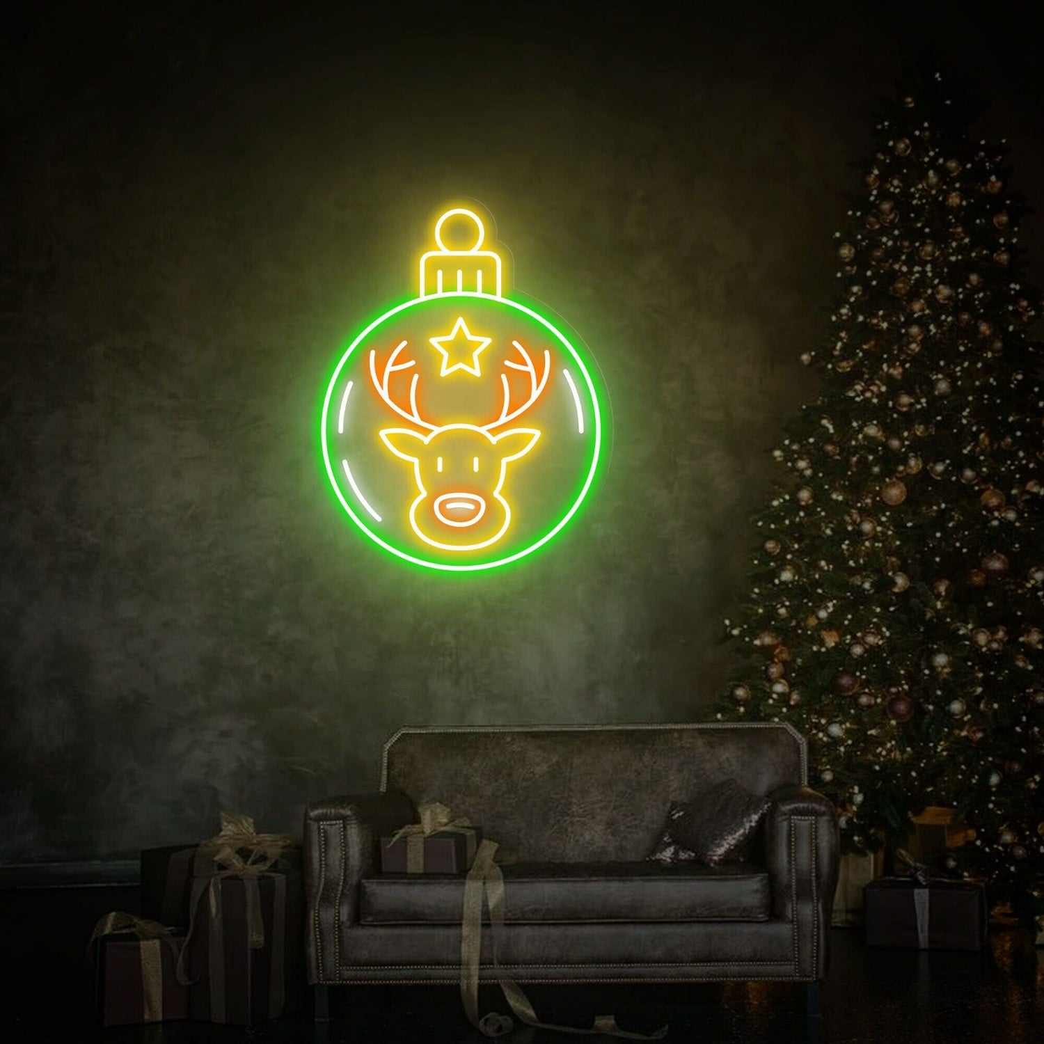 Reindeer In Christmas Led Neon Sign Ball Decor Wall Art | Shineneon
