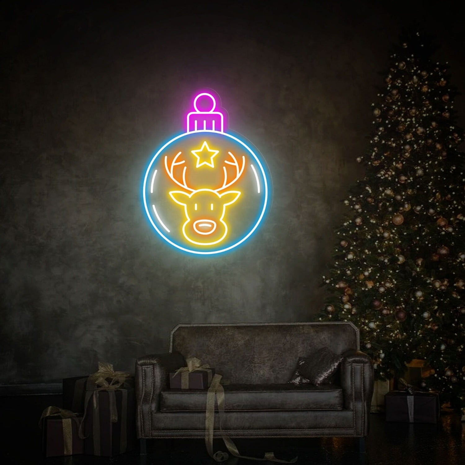 Reindeer In Christmas Led Neon Sign Ball Decor Wall Art | Shineneon