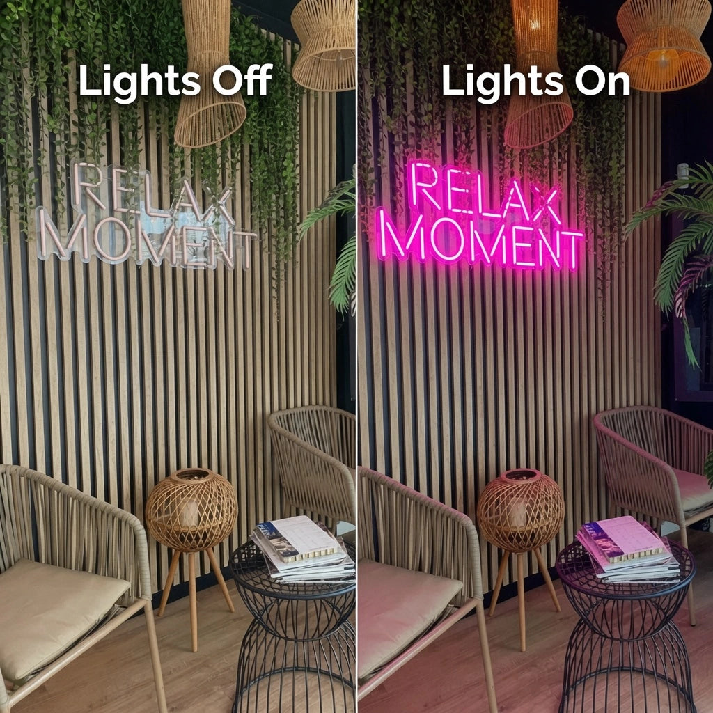 Relax Moment LED Neon Sign - 06 Day Night Comparison