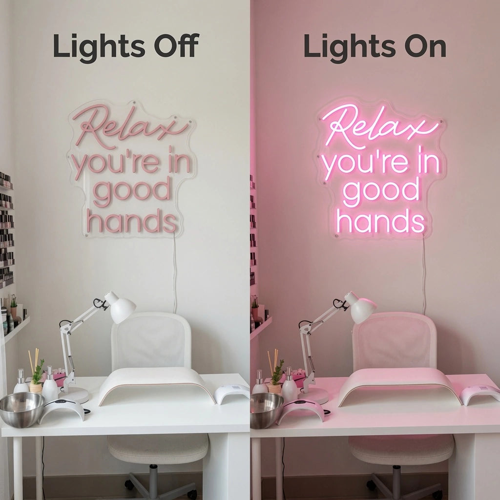 Relax You're In Good Hands LED Neon Sign Wall Neon Sign - 06 Day Night Comparison