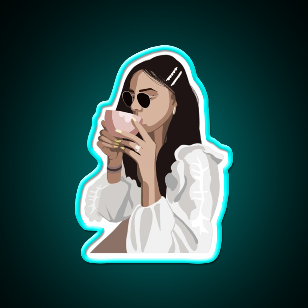 Relaxed Girl With A Coffee Cup Cafe Led Neon Sign Espresso Bar Art Rgb Color