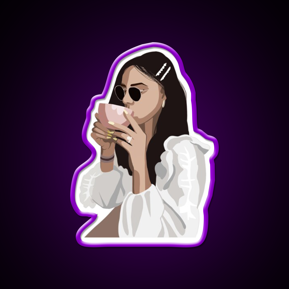 Relaxed Girl With A Coffee Cup Cafe Led Neon Sign Espresso Bar Art Rgb Color