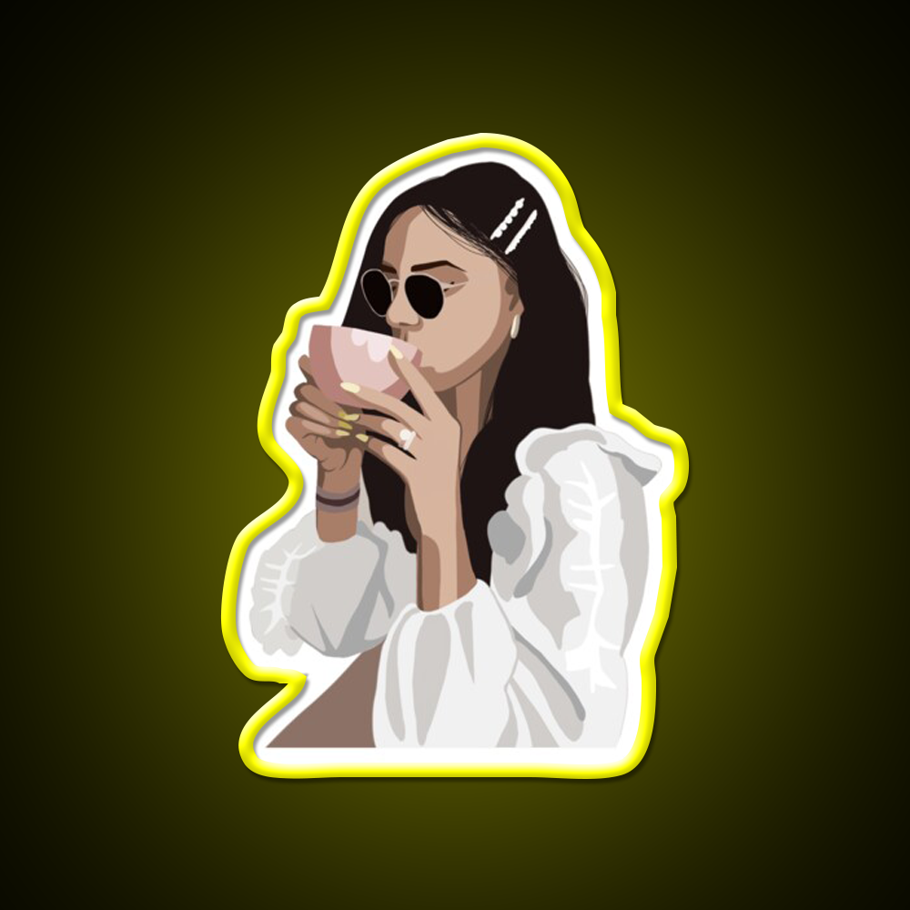 Relaxed Girl With A Coffee Cup Cafe Led Neon Sign Espresso Bar Art Rgb Color