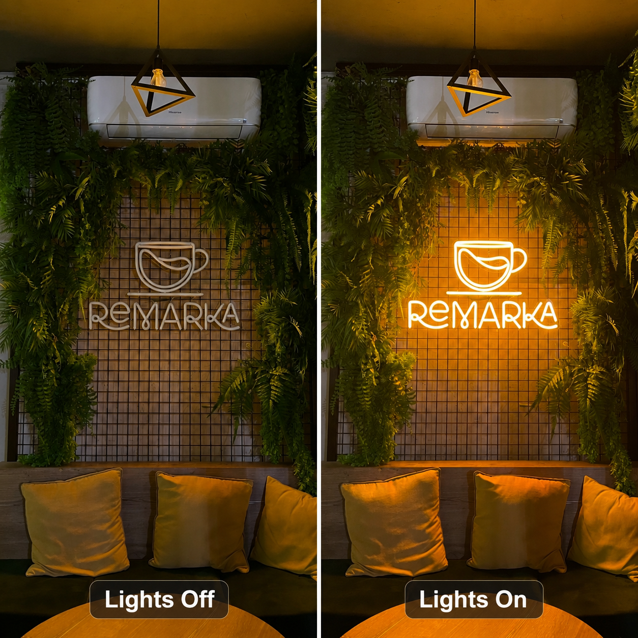 Remarka LED Neon Sign - 06 Day Night Comparison