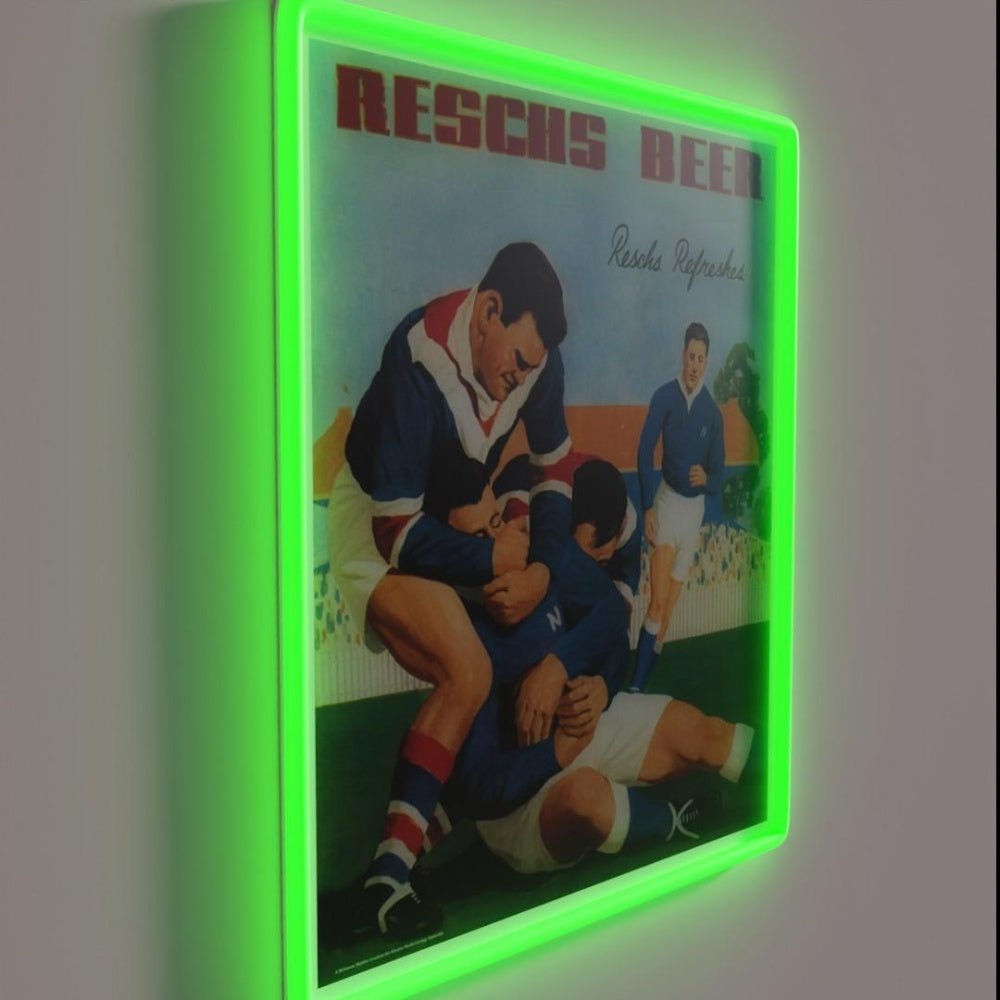 Reschs Beer 1930s Advertisement Footballers Headlock Led Neon Sign - Shineneon