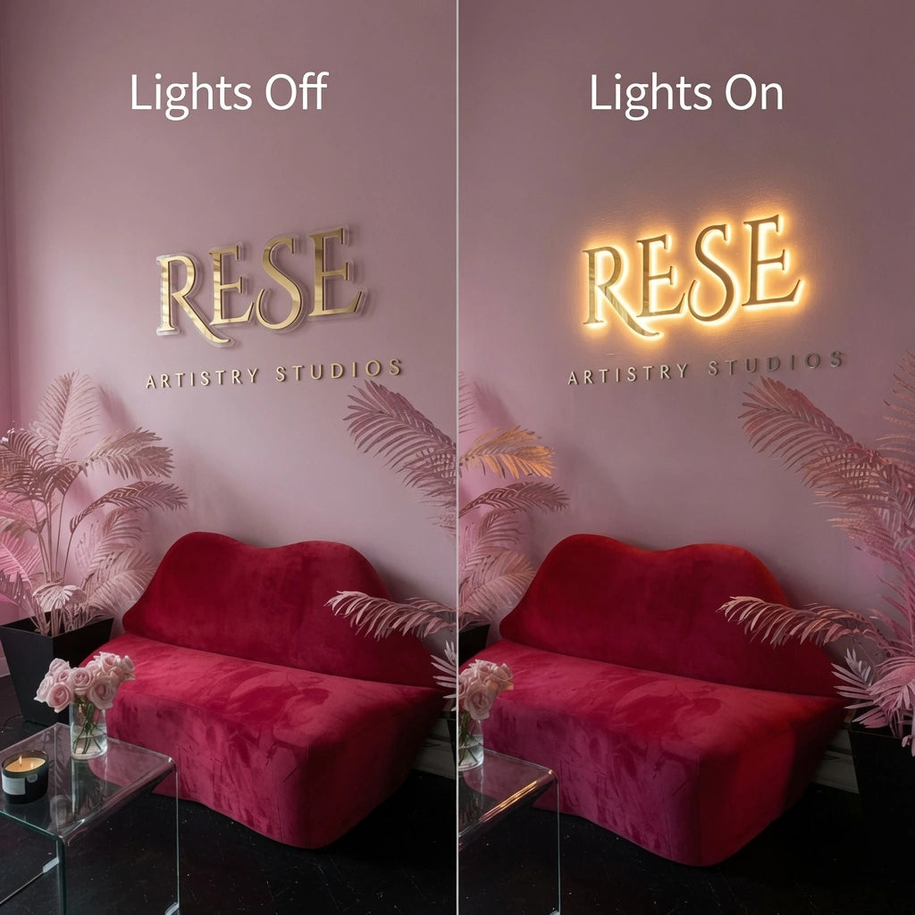 Rese Artisan Studios LED Neon Sign - 06 Day Night Comparison