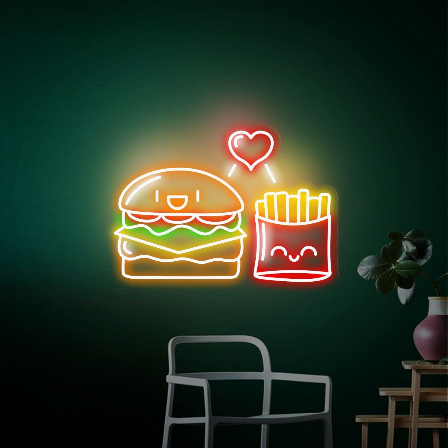 Restaurant Kitchen Or Bar Hamburger Fries Led Neon Sign | Shineneon