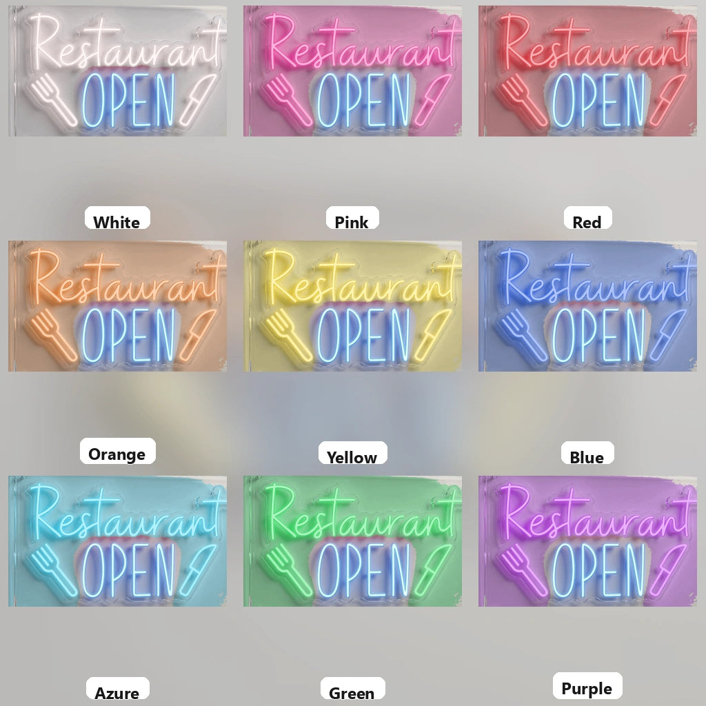 Restaurant Open Wall Decor LED Neon Sign - 05 Color Grid