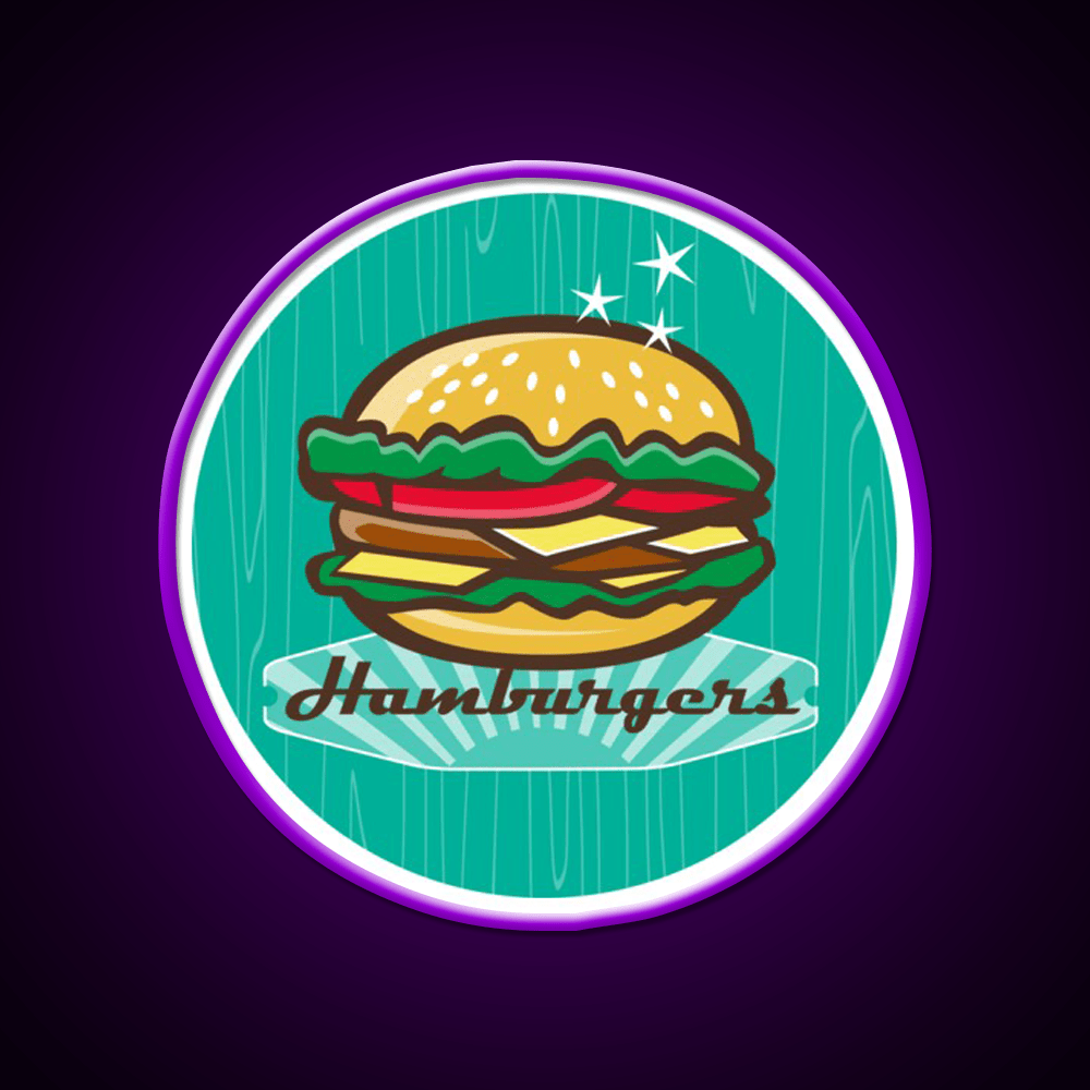 Retro 1950S Diner Hamburger Circle Snack Food Led Neon Sign Rgb Color - Shineneon