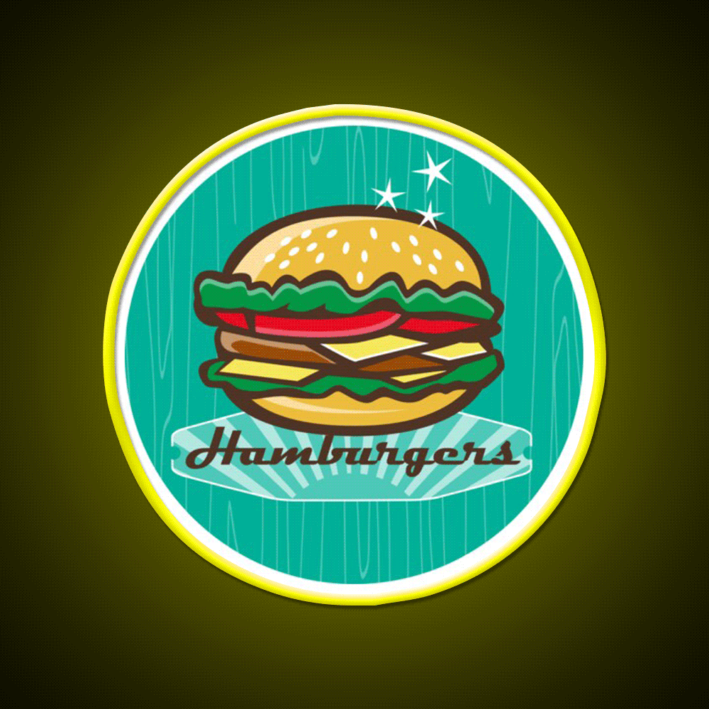 Retro 1950S Diner Hamburger Circle Snack Food Led Neon Sign Rgb Color