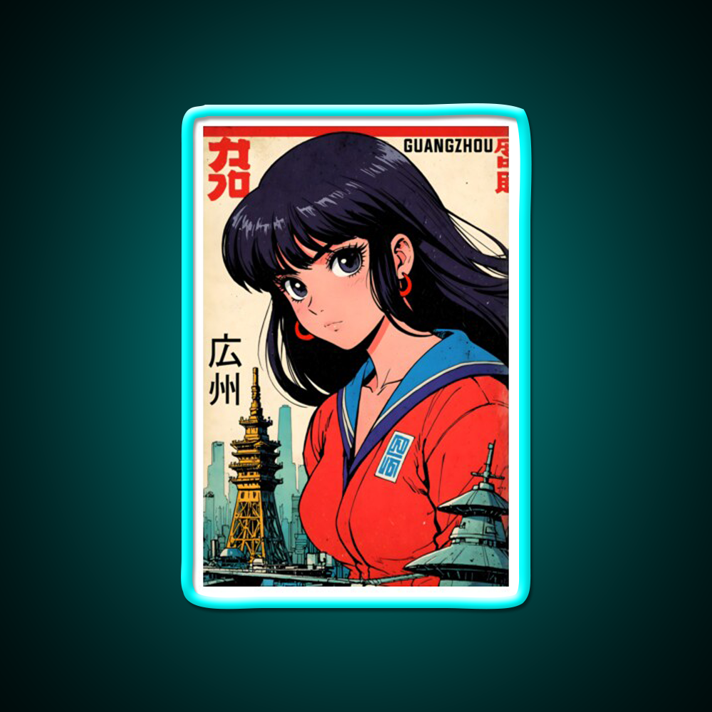 Retro Anime Girl Guangzhou 80S Vintage Travel Asian Cultural Led Neon Sign Rgb Color - Size and dimension reference