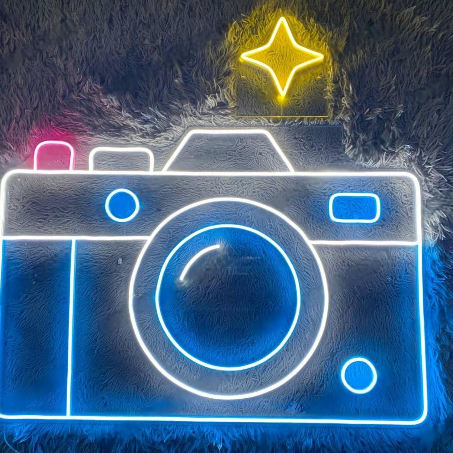 Retro Camera Blue-Pink-Yellow Led Neon Sign For Photography Studio Decor | Shineneon