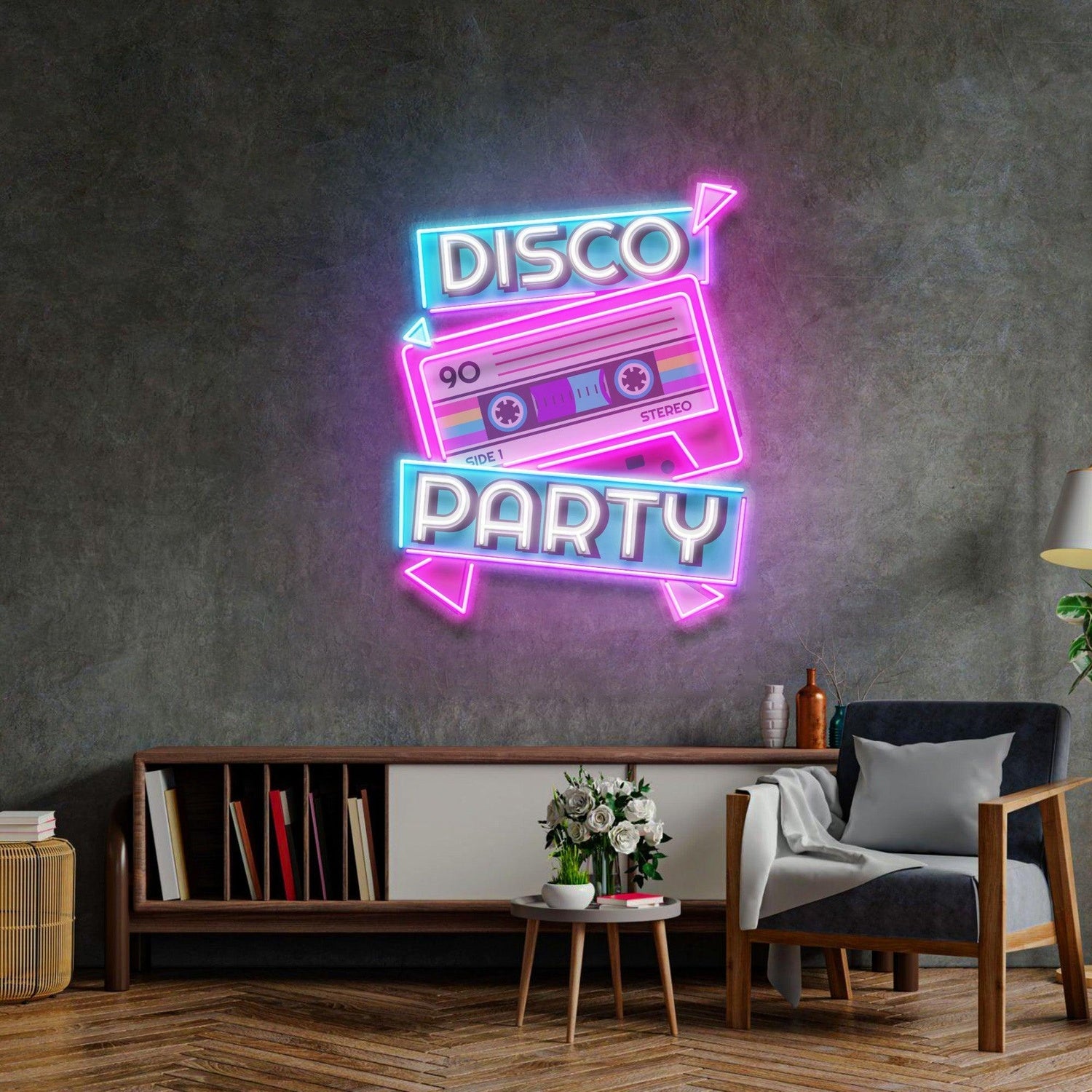 Retro Cassette Disco Party Pink Blue White Uv Printed Led Neon Sign For Bedroom Decor | Shineneon