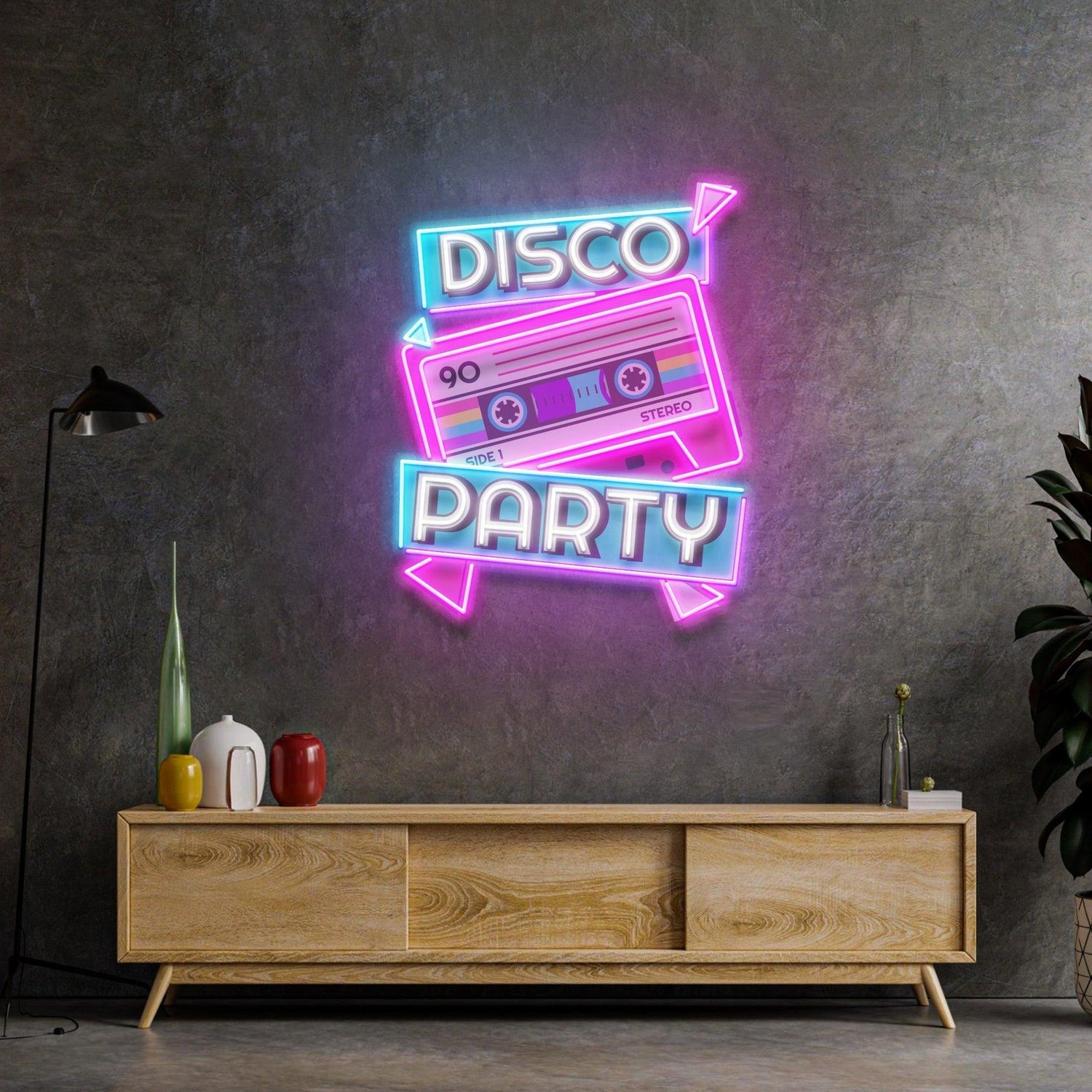 Retro Cassette Disco Party Pink Blue White Uv Printed Led Neon Sign For Bedroom Decor | Shineneon