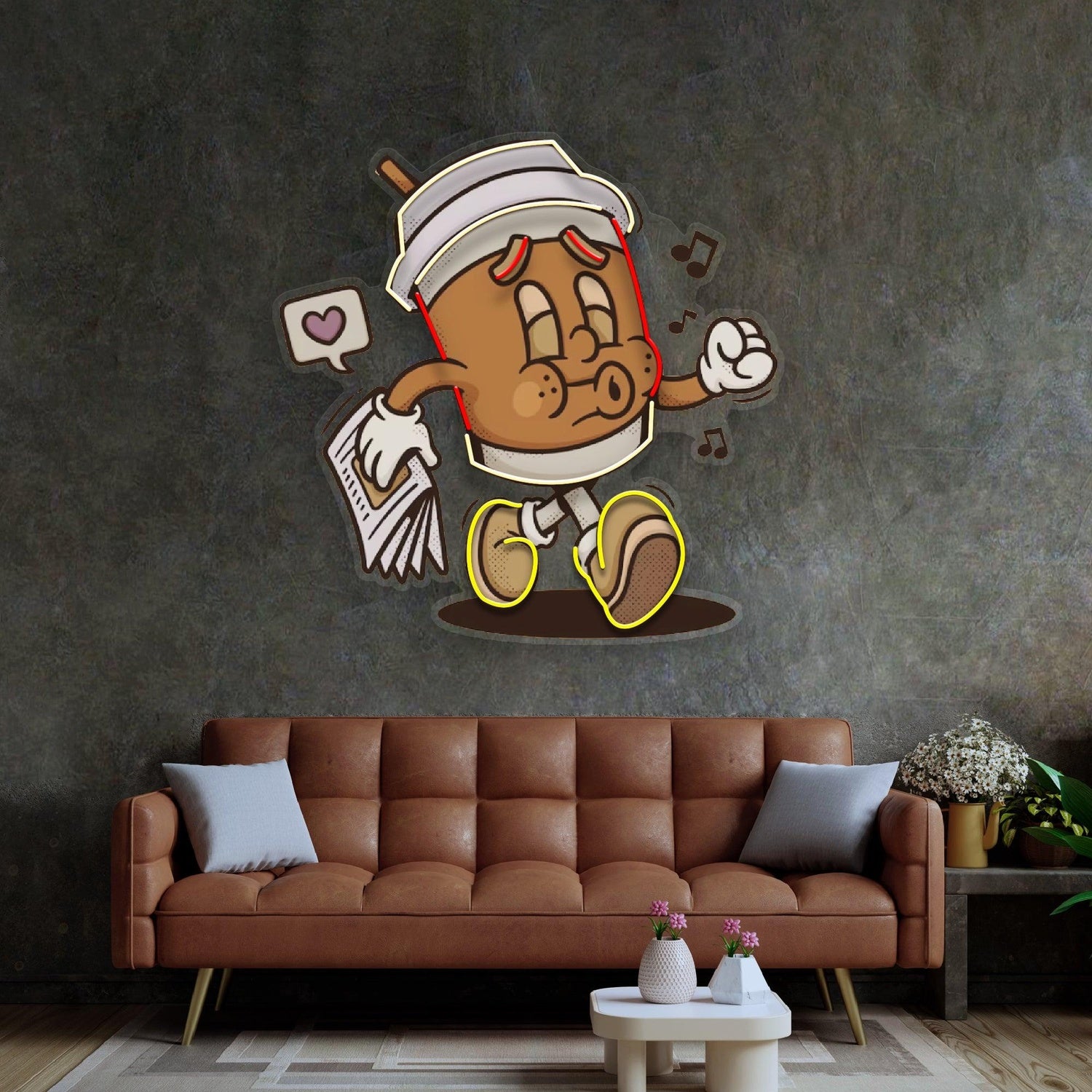 Retro Coffee Cup Cartoon Uv Printed Led Neon Sign For Cafe Home Decor | Shineneon