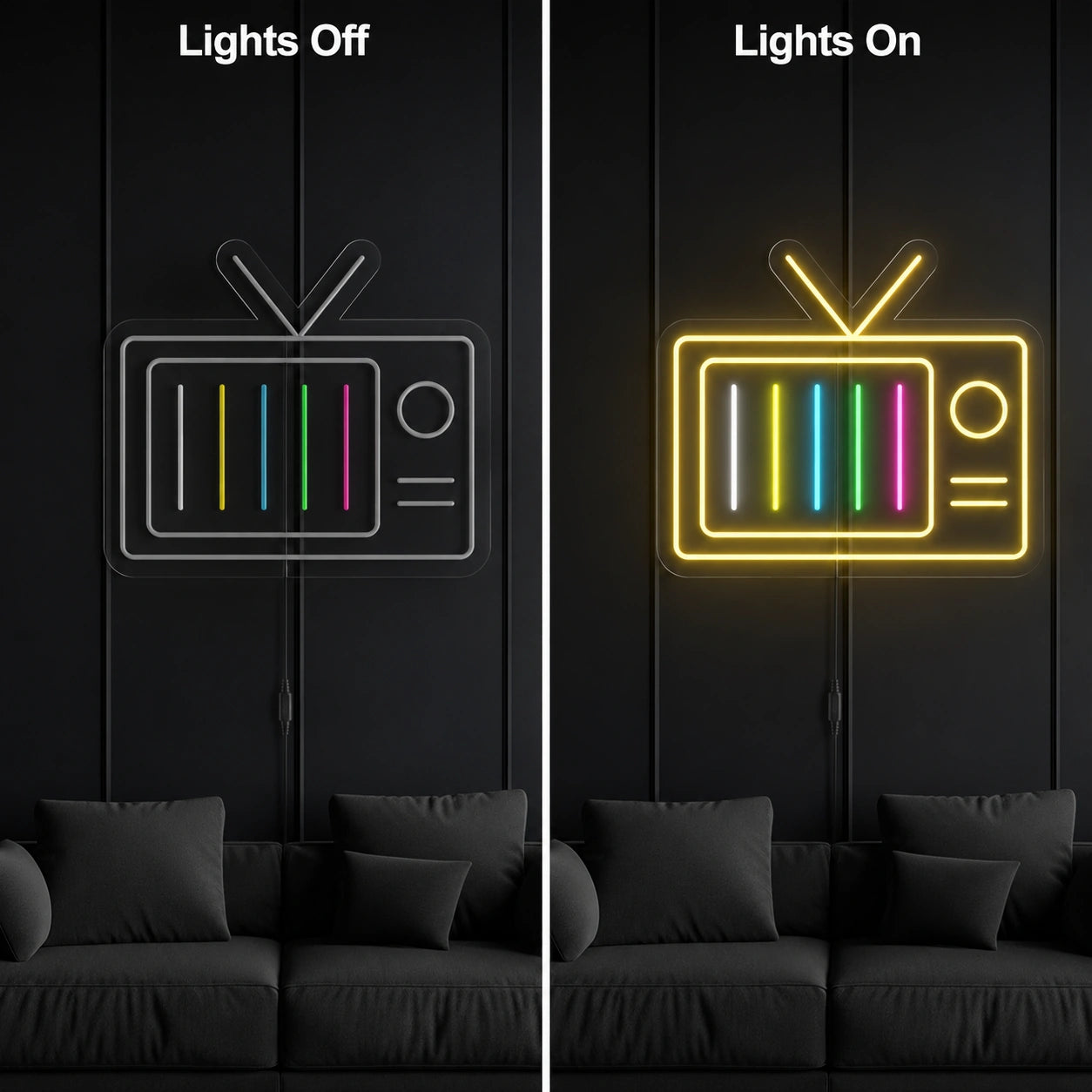Retro Color TV Neon Sign LED Neon Sign day and night comparison