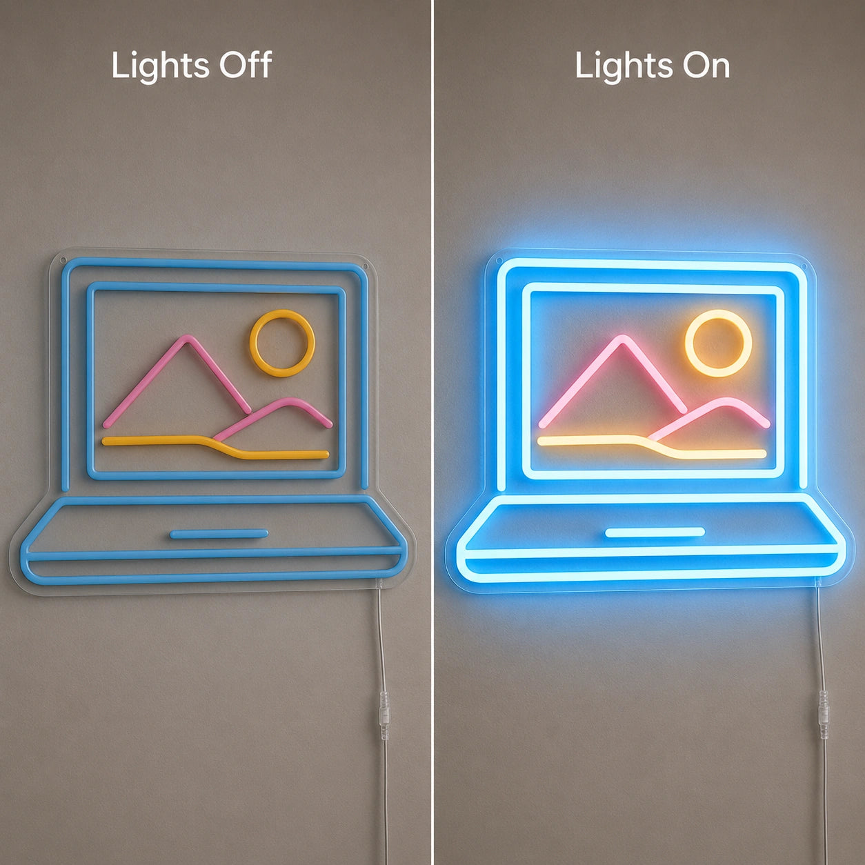 Retro Computer Screen Neon Sign LED Neon Sign day and night comparison
