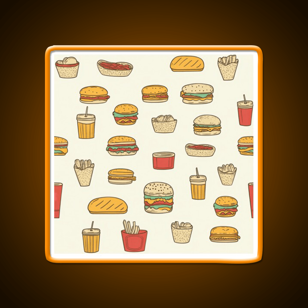 Retro Fast Food Doodles Fast Food Led Neon Sign For Burger Place Rgb Color - Shineneon