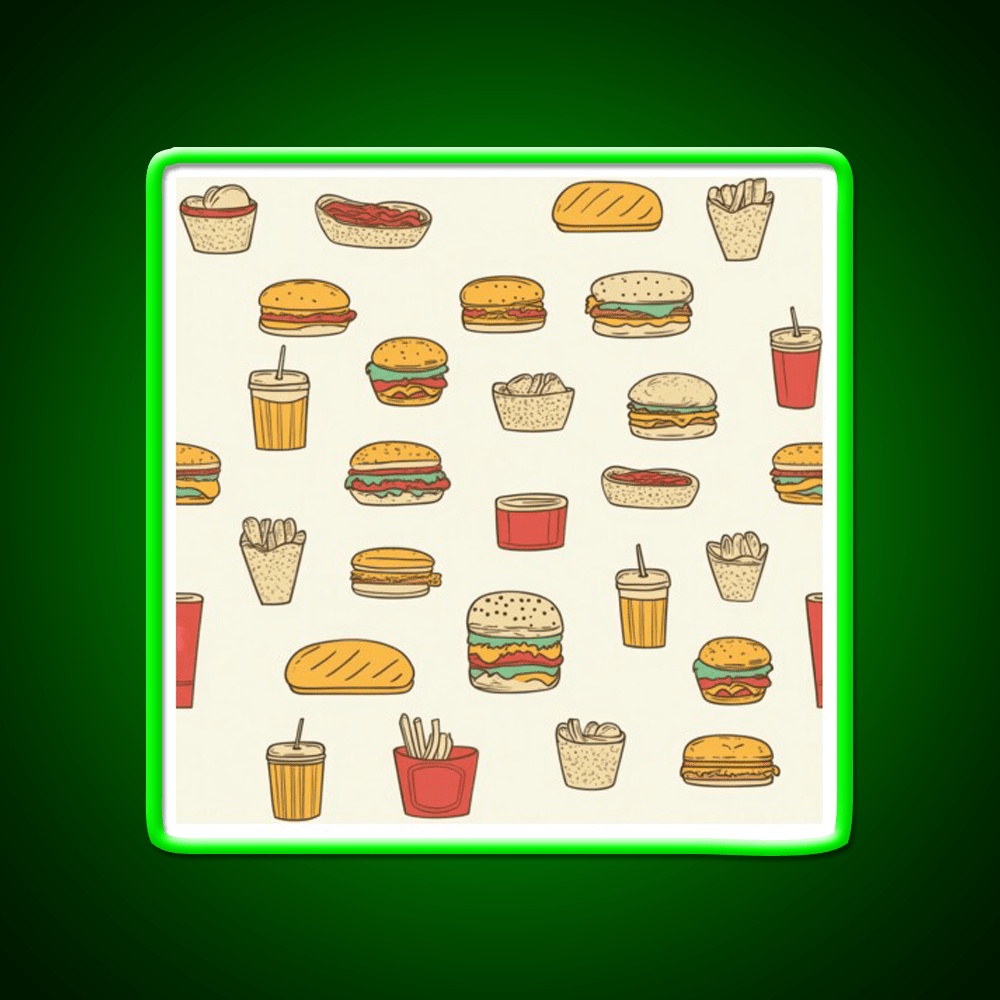 Retro Fast Food Doodles Fast Food Led Neon Sign For Burger Place Rgb Color - Shineneon
