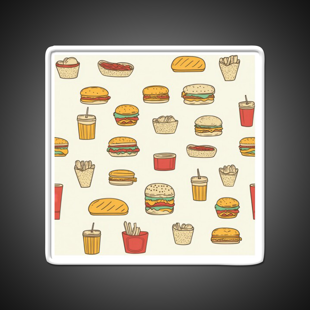 Retro Fast Food Doodles Fast Food Led Neon Sign For Burger Place Rgb Color