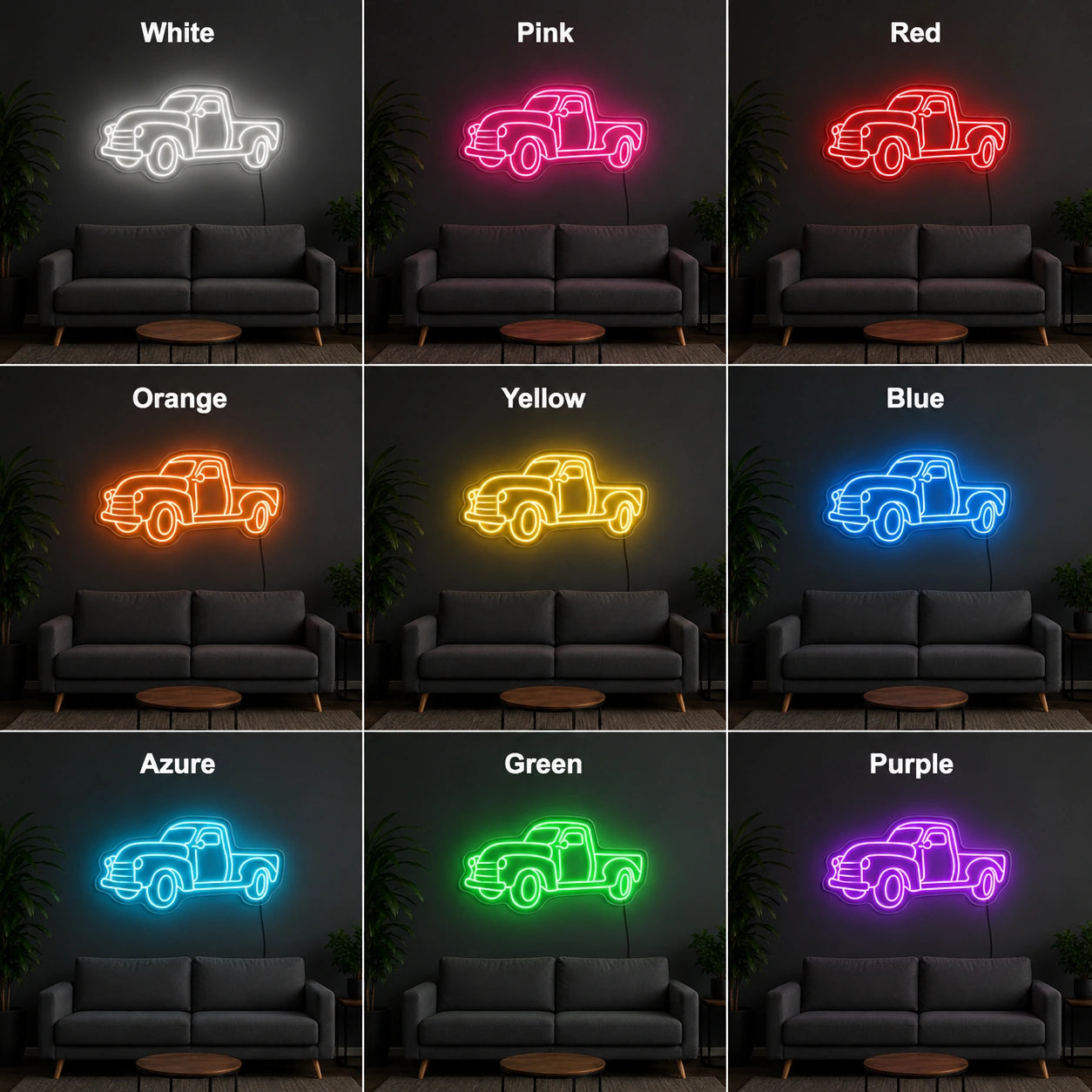 Retro Pickup Truck LED Neon Sign color grid
