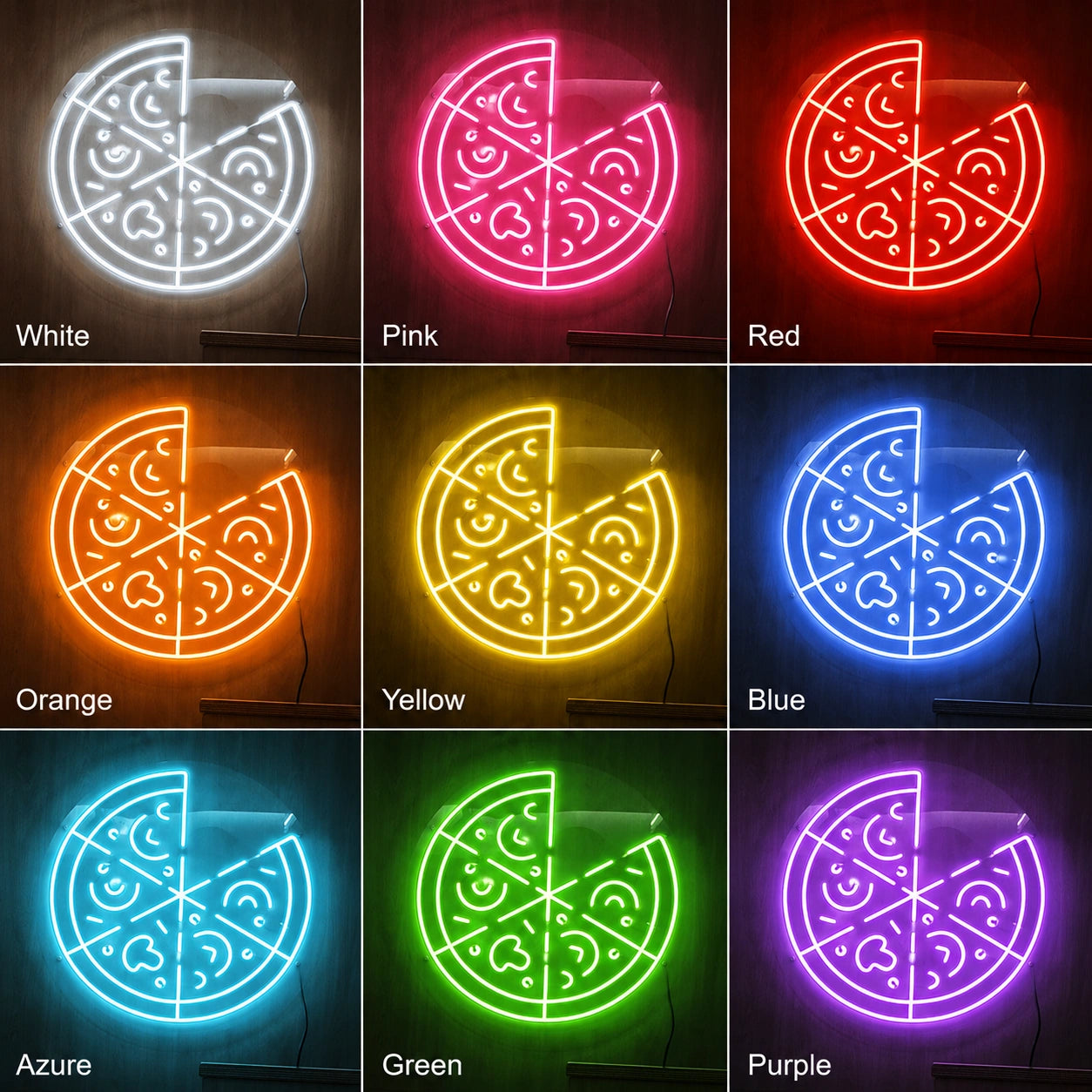 Retro Pizza Slice Neon Sign LED Neon Sign color grid