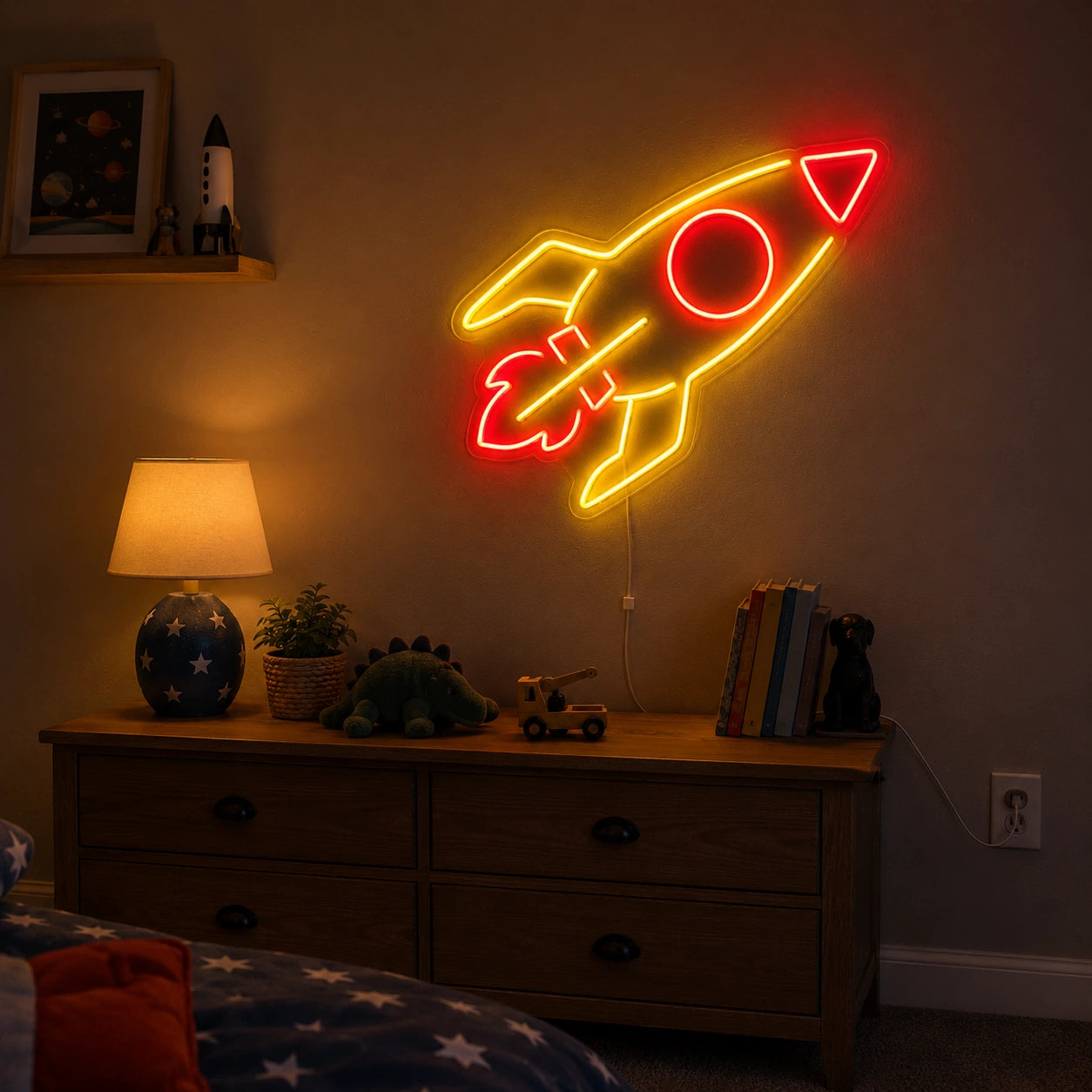 Retro Rocket Neon Sign LED Neon Sign real lifestyle scene