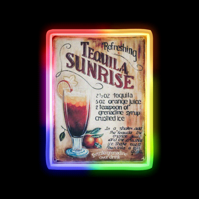 Retro Tequila Sunrise Billboard Party Drink Tequila Led Neon Sign Rgb Color