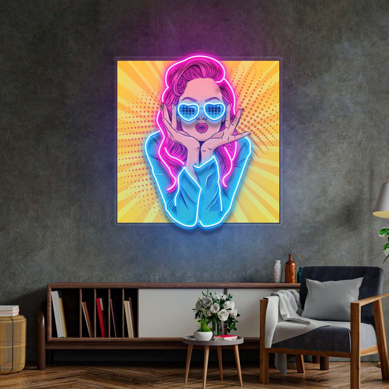 Retro Woman Pink Blue Uv Printed Led Neon Sign Pop Art Wall Decor | Shineneon