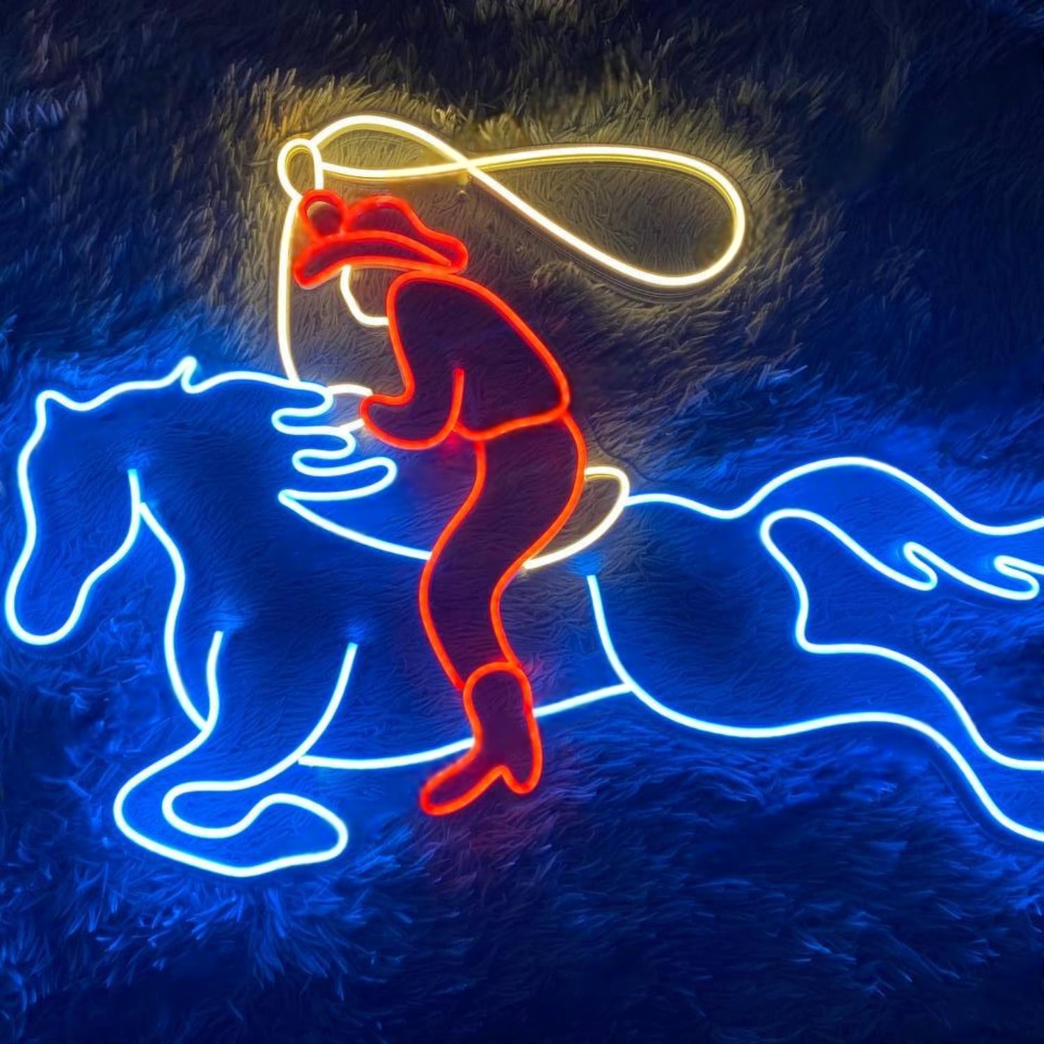 Riding Cowboy Blue Red Yellow Led Neon Sign For Western Themed Decor-1 | Shineneon