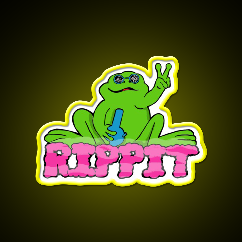 Rippit The Stoner Frog Peace Sign Hemp Inspired Green Leaf Led Neon Sign Rgb Color - LED neon sign view 7