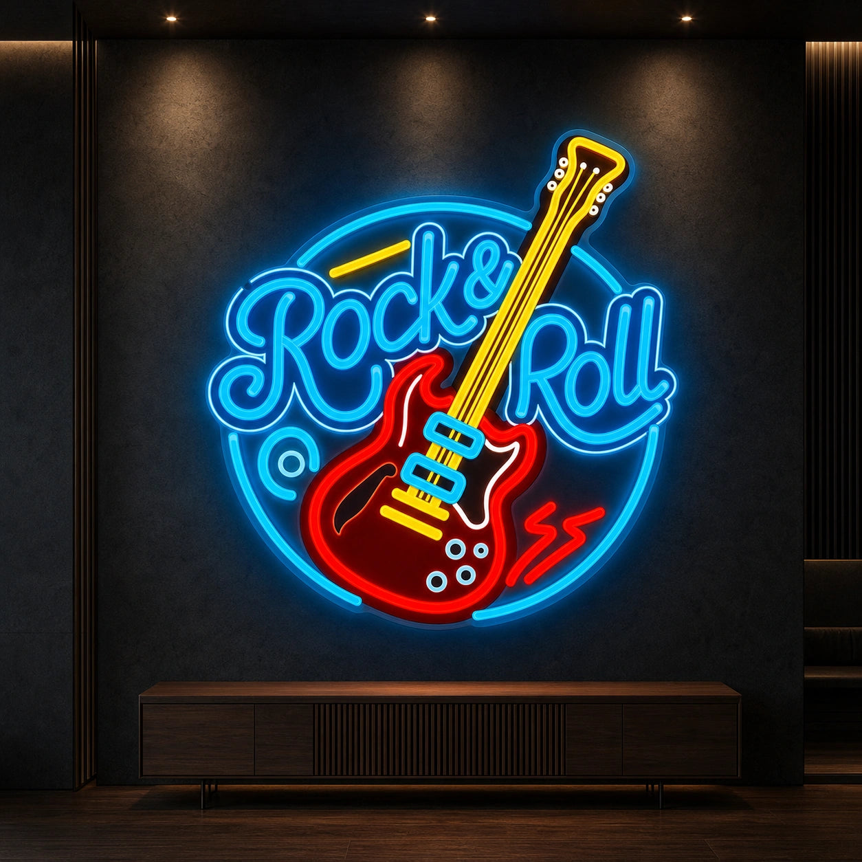 Rock And Roll Guitar Circle LED Neon Sign Garage Man Cave Neon Sign high-converting product image